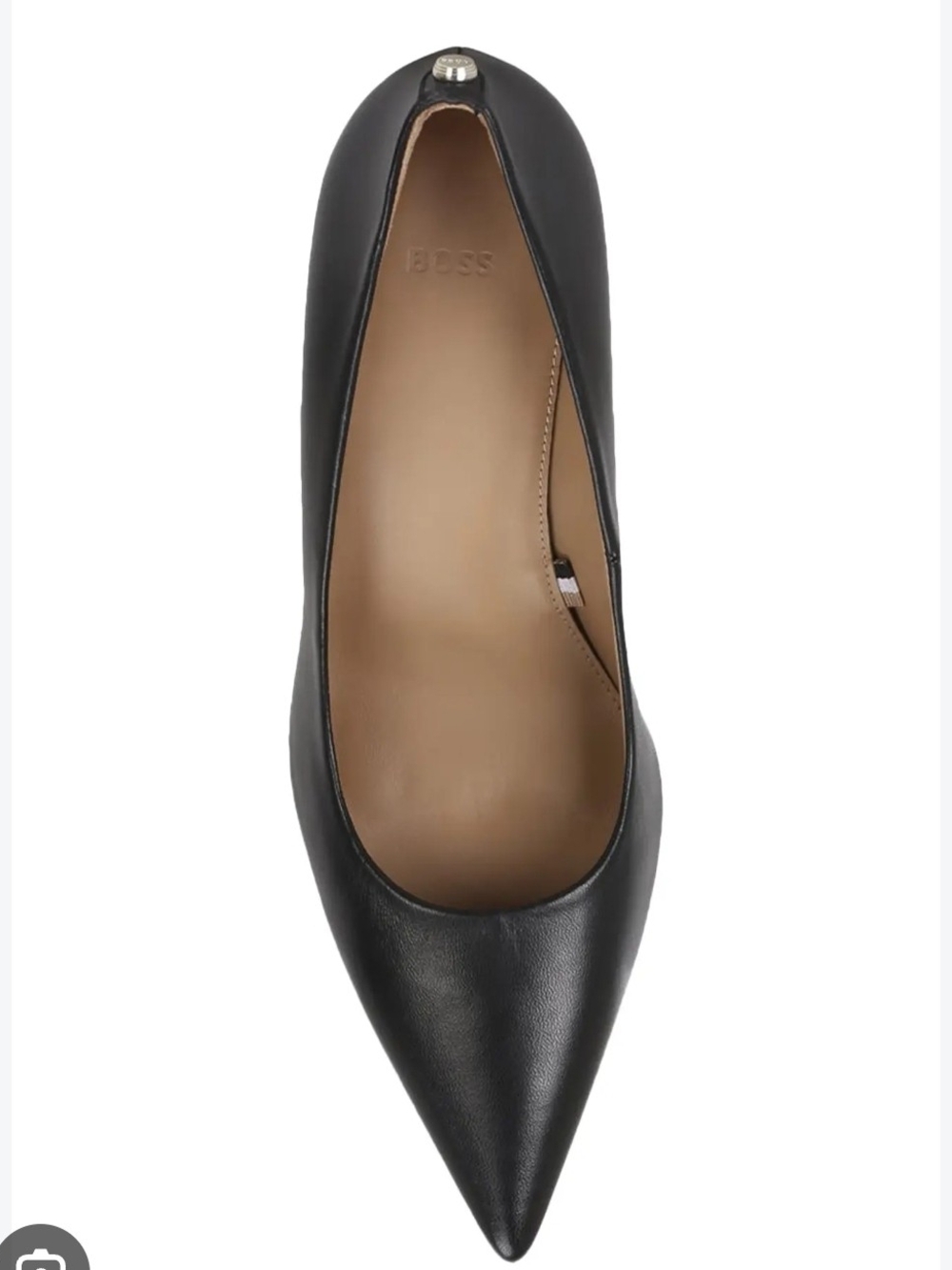 BOSS Black Leather Pointed-Toe Pump with Silver Accent Size 40